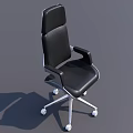 Black Leather Office Chair With High Backrest Silver Armrests Metal Legs Wheels And Modern Design