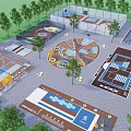 Outdoor Football Field Complex With Surrounding Trees And Basketball Courts
