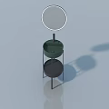 Modern Vanity Stand With Round Mirror Green Black Counter And Metal Frame