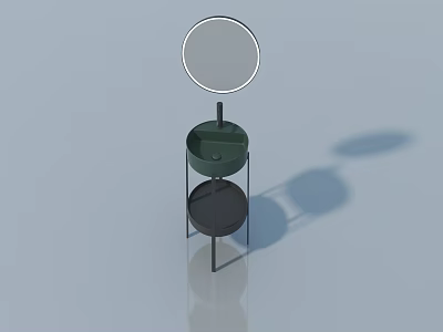 Modern Vanity Stand With Round Mirror Green Black Counter And Metal Frame 3d model