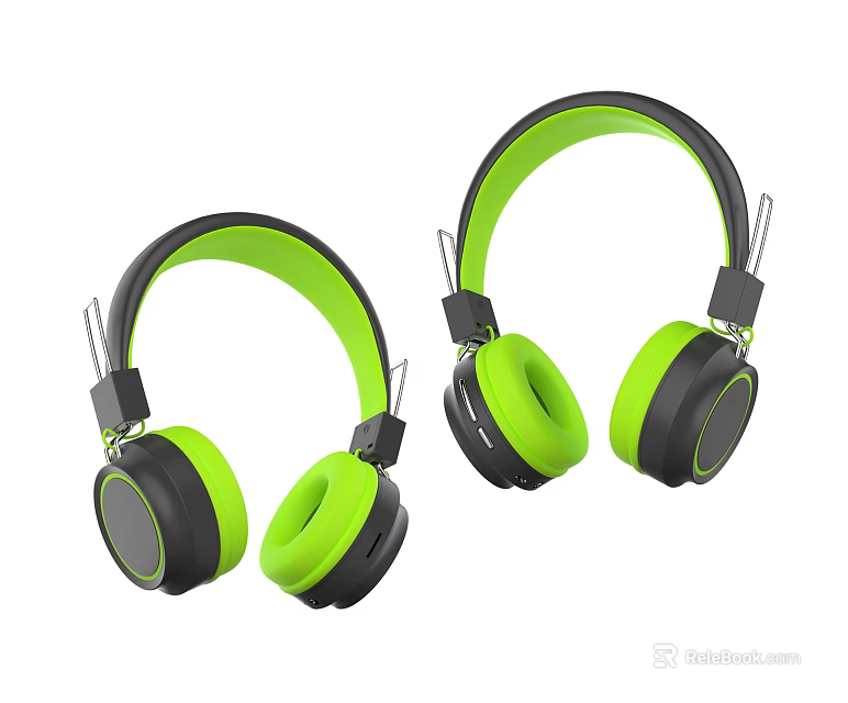 Pair of Green and Black Over Ear Headphones with Microphone Stylish Design 3d model 