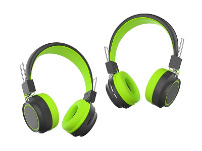 Pair of Green and Black Over Ear Headphones with Microphone Stylish Design 3d model