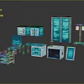 Modern Blue Medical Storage Cabinets With Transparent Doors Shelves And Drawers