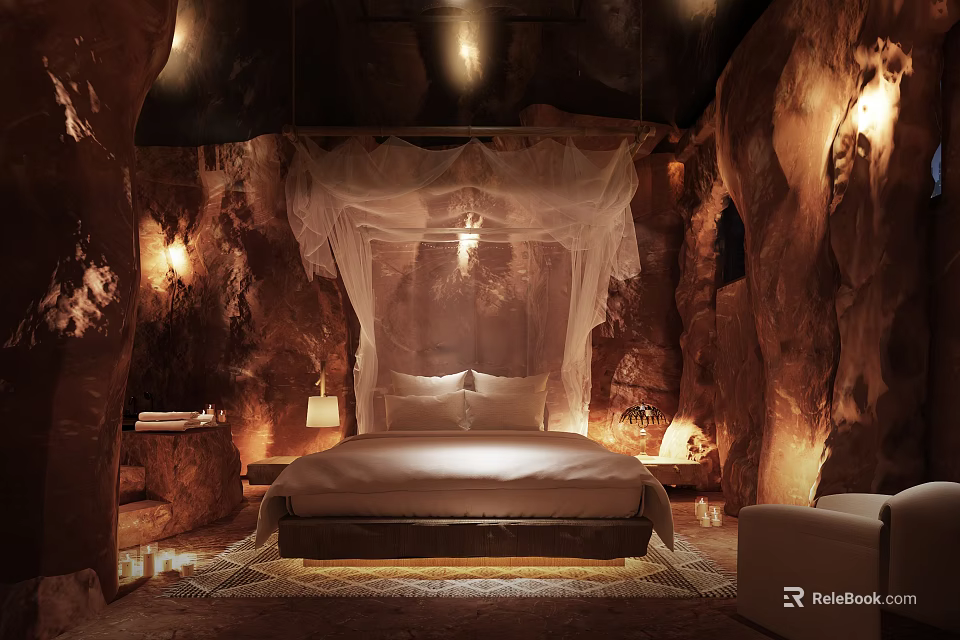 SPA Sauna Relaxing Space With Cave Like Walls And Soft Lighting 3d model 