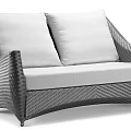 Modern Two Seater Sofa With Woven Rattan Frame And Plush White Cushions