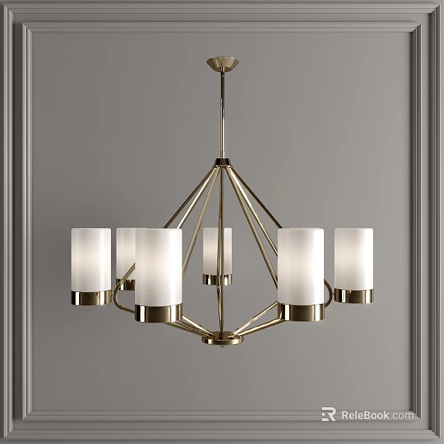 Elegant Modern Chandelier With Metal Frame And White Glass Shades For Home Decor 3d model 