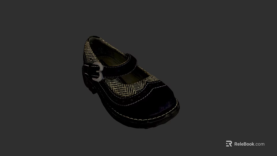 Stylish Kids Leather Shoes Featuring Velcro Strap And Herringbone Pattern Design 3d model 