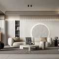 Modern Living Room Interior With Round Decor Sofa Coffee Table And Soft Lighting 3d model