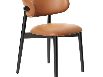 Modern Brown Leather Single Chair Featuring Curved Backrest And Black Wooden Legs 3d model