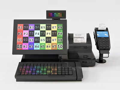 Commercial Cash Register System With Colorful Keypad Display Receipt Printer and POS Terminal 3d model