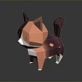 Standing Low Poly 3D Cat Model With Orange Black White Fur And Green Eyes