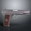 Classic Silver Handgun With Brown Grip And Metallic Body Design Features