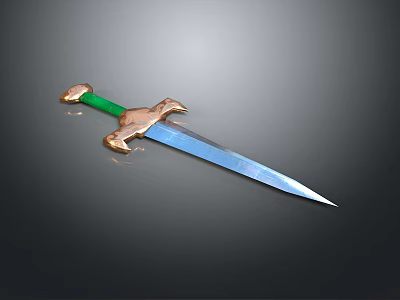 Ornate Weapon Sword With Golden Hilt Green Handle Sharp Silver Blade On Dark Background 3d model