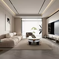 Modern Living Room Interior With Beige Sofa Coffee Table And TV Wall Design