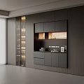 Modern Wine Cabinet With Glass Door LED Lighting And Wooden Storage Shelves