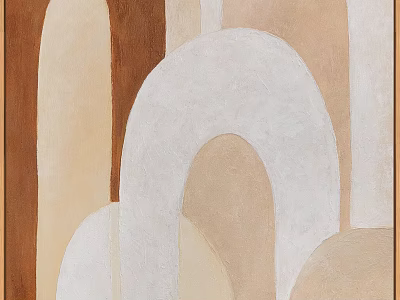 Modern Abstract Painting With Curved Shapes In Brown Beige And White Tones 3d model