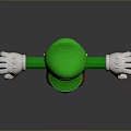 Green Hat Blue Overalls Game Character With Outstretched Arms And Brown Shoes