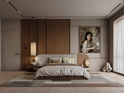 Double Bed Light Luxury Silent Bedroom 3d model