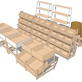 Wooden Multi tiered Retail Display Shelves With Open Design And Storage Baskets