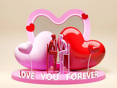 Romantic Photo Spot With Heart Shaped Frame Couple Figures And Love You Forever Lettering 3d model