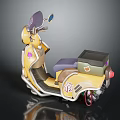 Stylish Yellow Motorcycle Scooter With Purple Seat Storage Box And Modern Design Features
