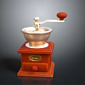 Vintage Manual Coffee Grinder With Wooden Base Metal Grinding Bowl Red Handle And Knob