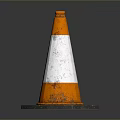 Orange and White Striped Traffic Cone With Hexagonal Base On Dark Background
