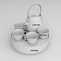 Modern White Teaset with Brown Handle Wooden Tray and Four Cups
