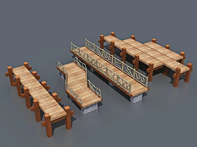 Wooden Bridge Designs With Railing And Support Posts For Outdoor Use 3d model