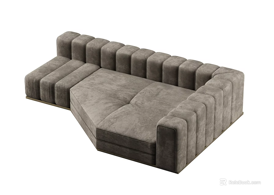 Gray Multi Person Sectional Sofa With Tufted Design And Modular Structure 3d model
