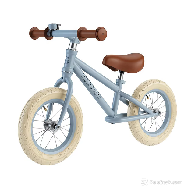 Light Blue Kids Bike With Brown Handlebar And Seat Wide Cream Colored Tires 3d model 