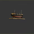 Vintage Ship Model With Wooden Base Masts And Detailed Deck Design
