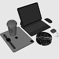Modern Tablet Computer Laptop Earphone Coffee Cup 3d model