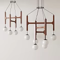 Modern Wooden Frame Chandelier With White Spherical Bulbs And Geometric Design