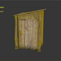 Wooden Garden Shed With Crescent Shaped Hole On Door And Sloped Roof Support Posts