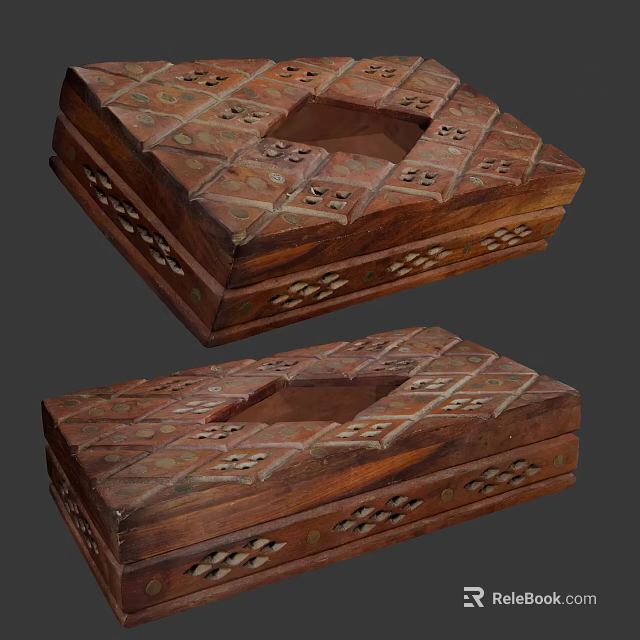 Handcrafted Wooden Carved Boxes With Inlaid Geometric Patterns And Textured Surface 3d model 