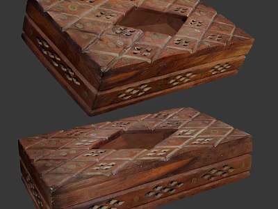 Handcrafted Wooden Carved Boxes With Inlaid Geometric Patterns And Textured Surface 3d model