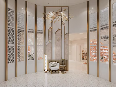 Elegant Hair and Beauty Salon Interior With Luxury Chandelier Seating And Decorative Screens 3d model