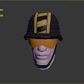 Brown Work Safety Helmet with Yellow and Black Stripes and Orange Goggles