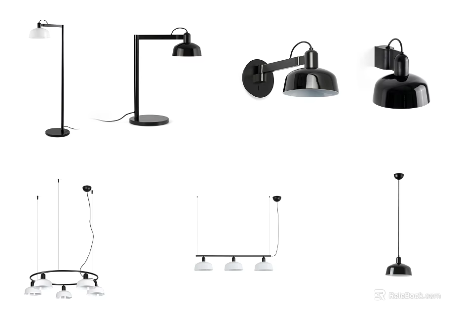 Modern Lighting Fixture Set With Floor Table Wall Lamps And Pendant Chandeliers 3d model 