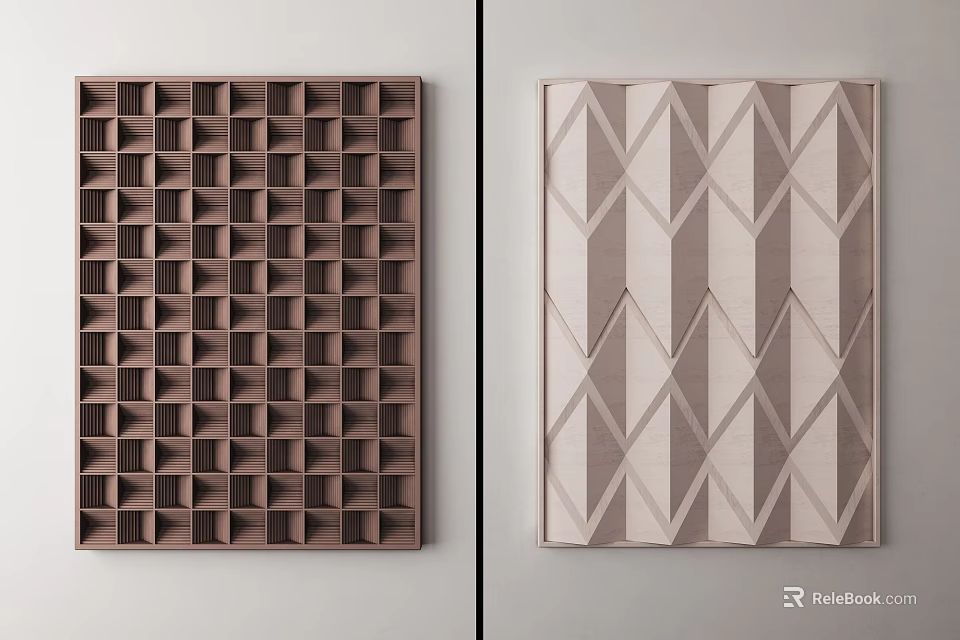 Modern 3D Textured Wall Decor Geometric Patterns Dark Brown Light Beige Styles 3d model