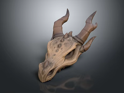 Detailed Animal Skull Organ Structure With Horns And Textured Bone Surface 3d model