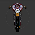 Custom Yellow and Red Motorcycle with Artistic Designs and Red Seat and Black Wheels