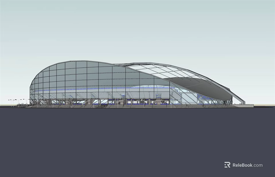 Modern Large Building Featuring Glass Curved Roof And Transparent Facade Structure 3d model 