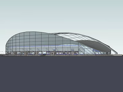 Modern Large Building Featuring Glass Curved Roof And Transparent Facade Structure 3d model