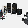 Professional Computer Server Room Setup With Racks Drawers Monitor And Office Chair