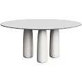 Modern Round Dining Table With Marble Top And Wooden Legs 3d model