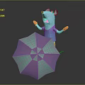 Blue Cartoon Mouse Character With Orange Gloves Surprised Expression And Fallen Pink Green Umbrella