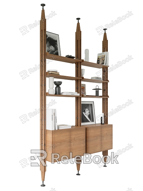 Modern Bookshelf Solid Wood Shelf Decoration model