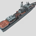 Gray Naval Warship With Deck Radar Antennas And Red Bottom 3d model